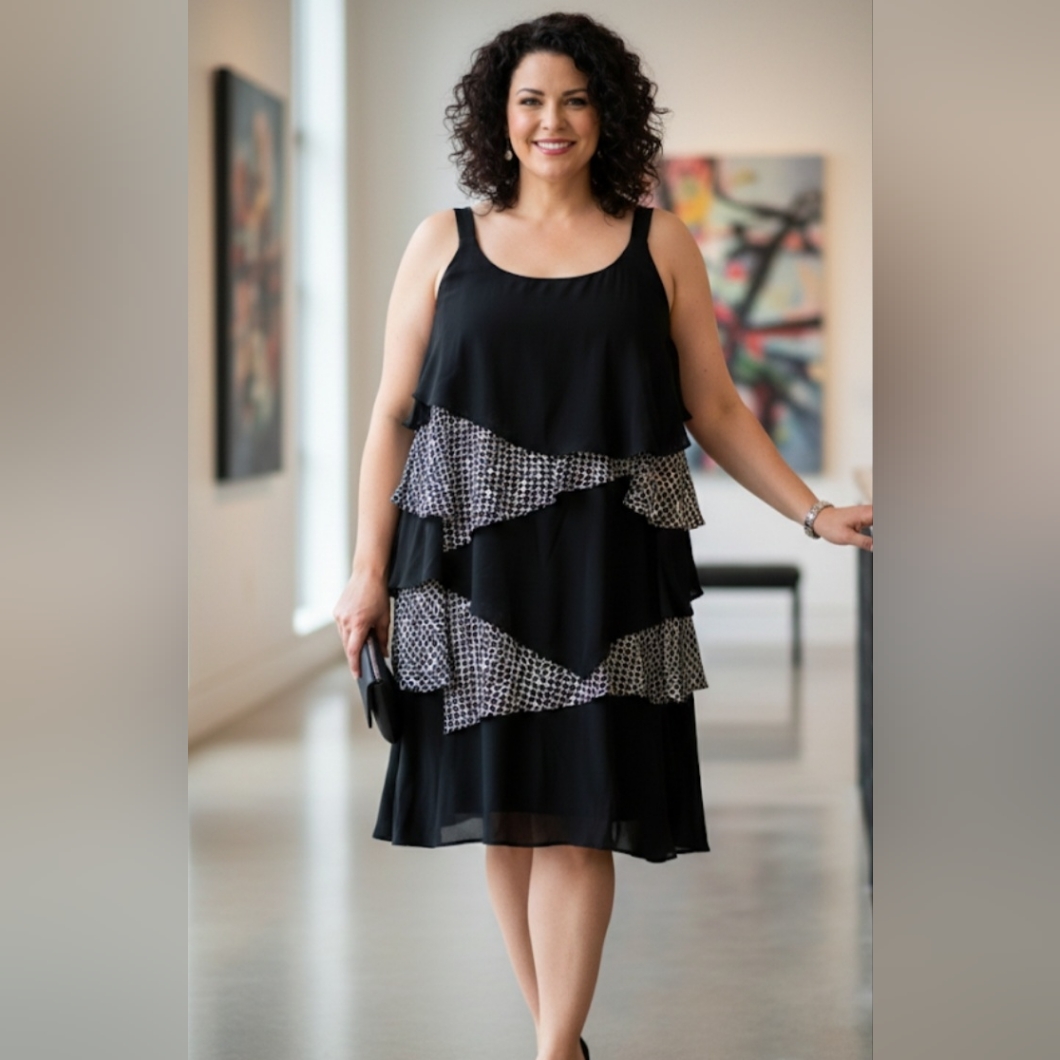 Avenue Black And White Tiered Ruffle Dress - Size 18 Plus. Nwt